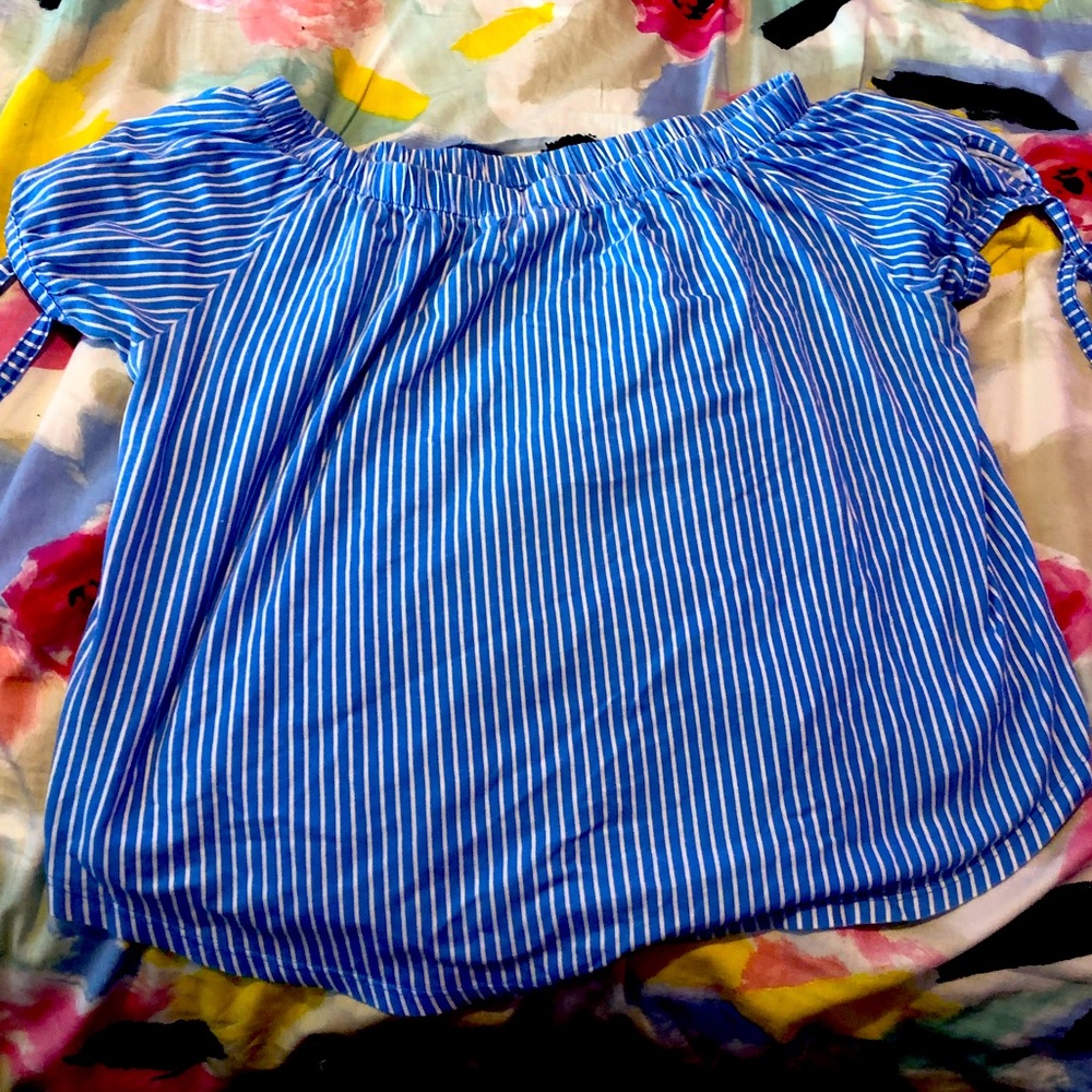 H&M LOGG blue striped off the shoulder top